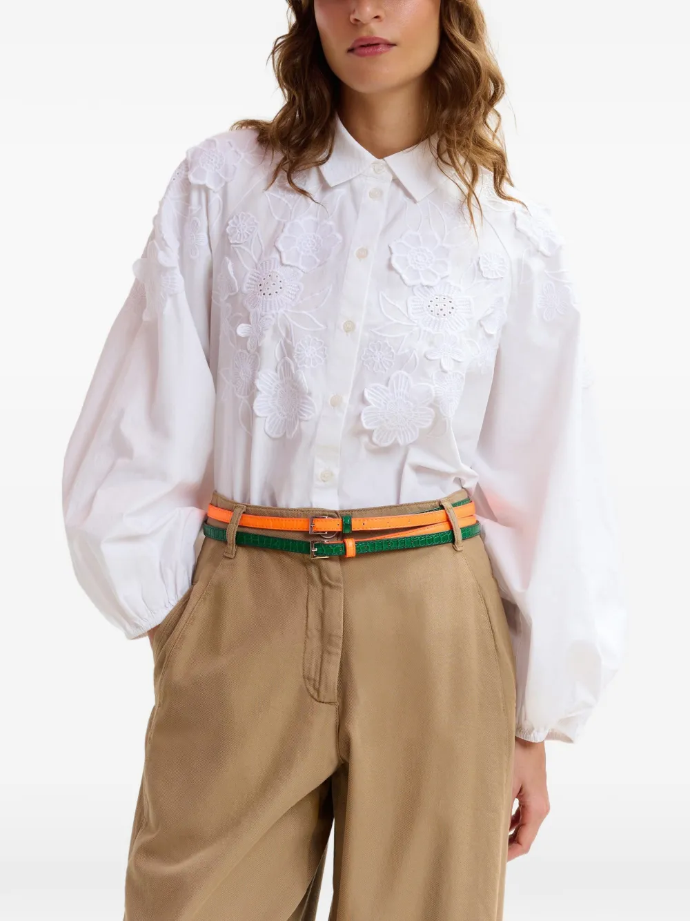 Embroidered Balloon-Sleeve Shirt