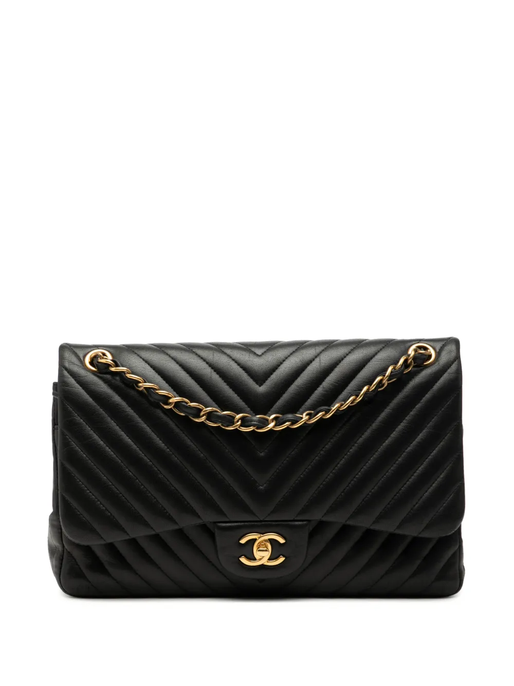 CHANEL Pre-Owned Borsa a spalla Jumbo in pelle di agnello con motivo chevron e doppio battente 2015-2016 - Nero