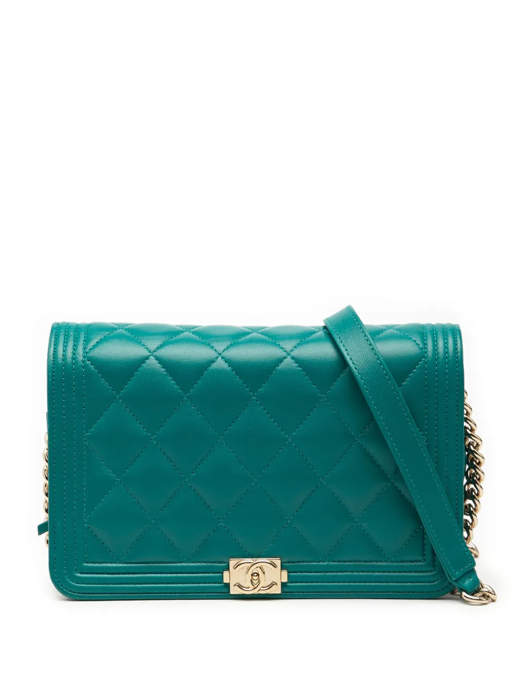 CHANEL Pre-Owned Borsa a tracolla Boy in pelle di agnello trapuntata con catena 2019 - Blu