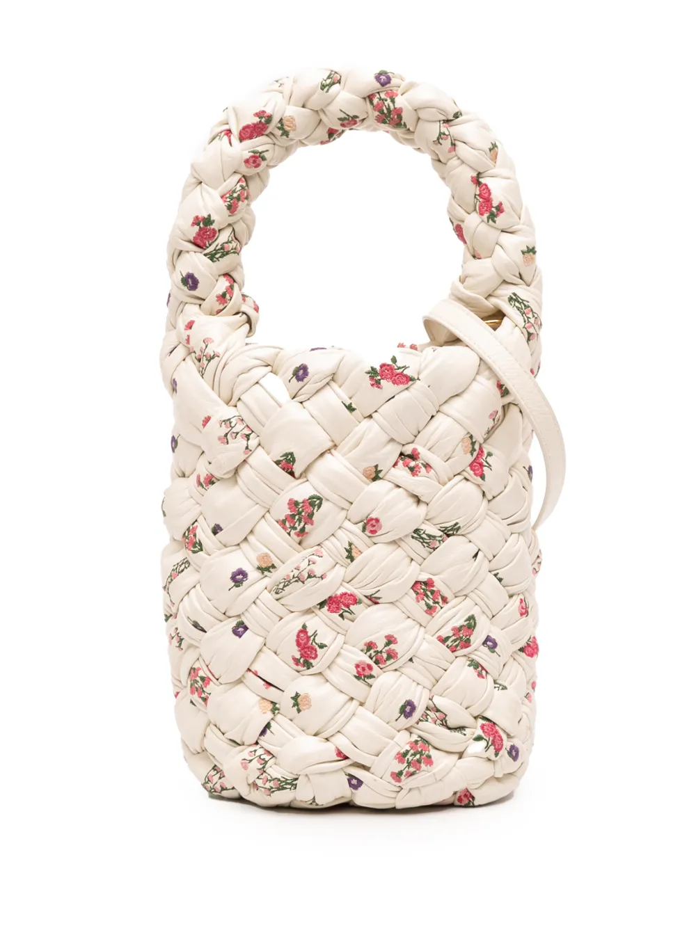 Bottega Veneta Pre-Owned Borsa a secchiello Kalimero piccola in pelle con motivo Intrecciato e stampa floreale 2021-2025 - Bianco
