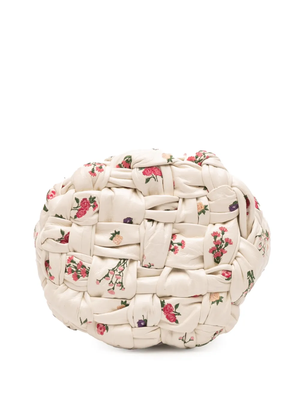 2021-2025 Small Floral Printed Leather Intrecciato Kalimero Bucket Bag Satchel