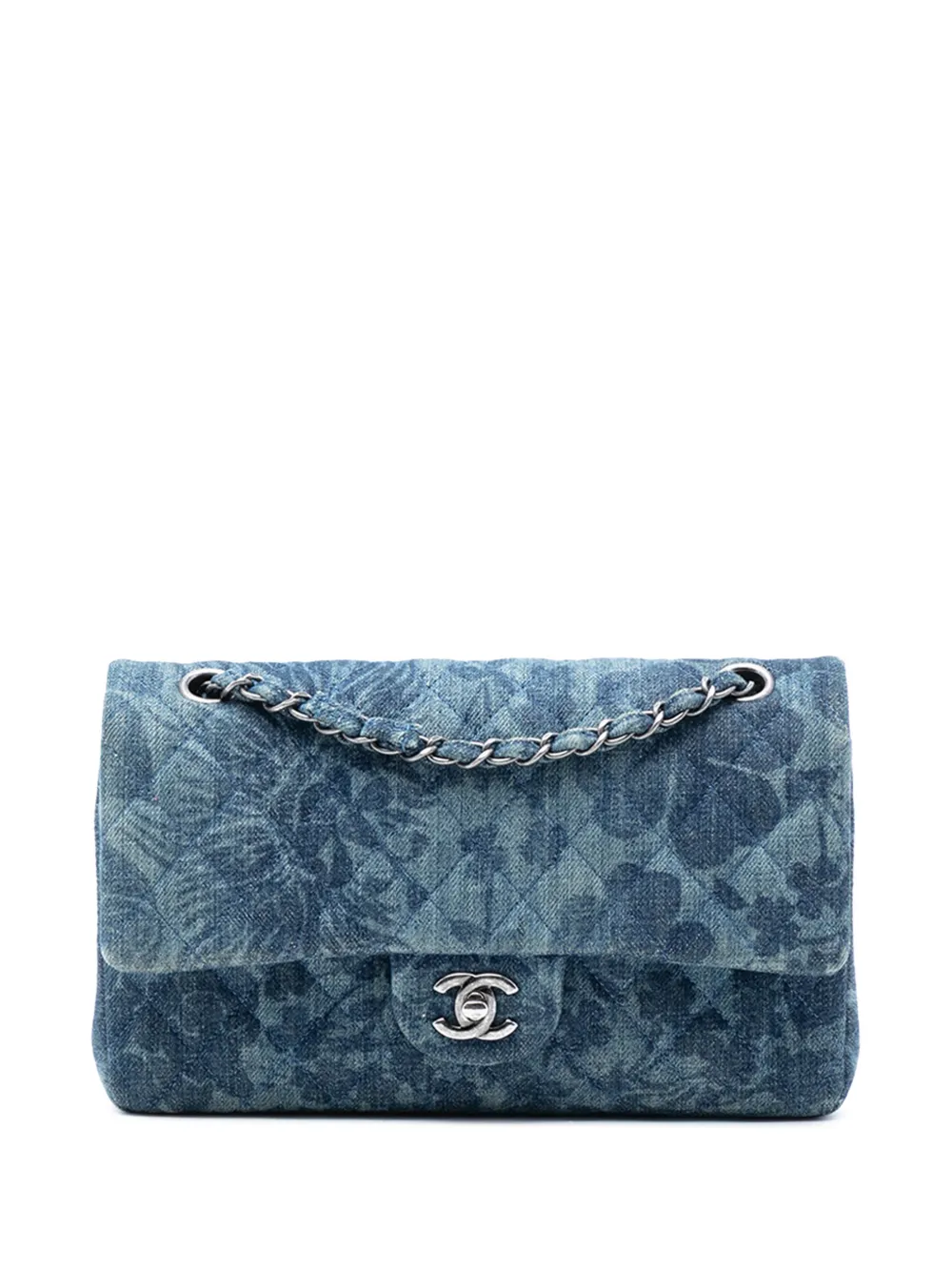 CHANEL Pre-Owned 2016-2017 Medium Classic Denim Floral Double Flap shoulder bag - Blu