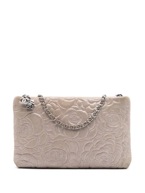 CHANEL Pre-Owned 2013-2014 Embossed Metallic Lambskin Camellia Chain Pochette shoulder bag