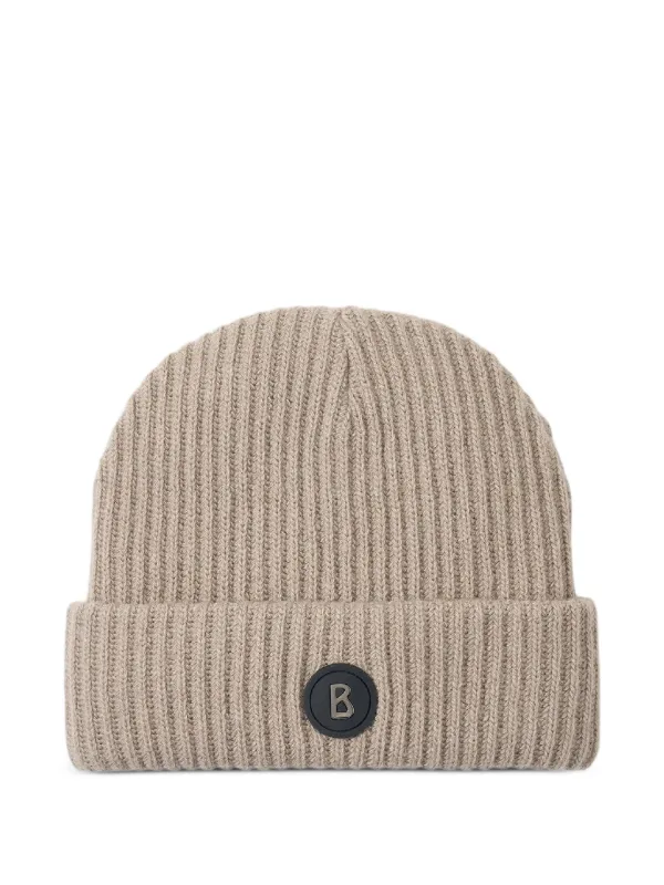 Bogner Gustav Ribbed Logo-patch Beanie Hat in Neutrals