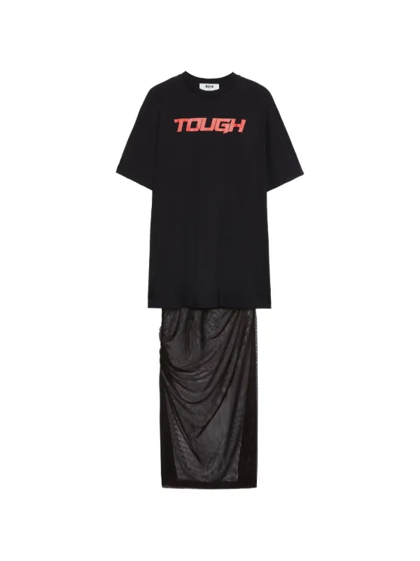 MSGM Tシャツ　ワンピース　レディース　黒　Mサイズ MSGM プリント Tシャツワンピース | ブラック | FARFETCH JP