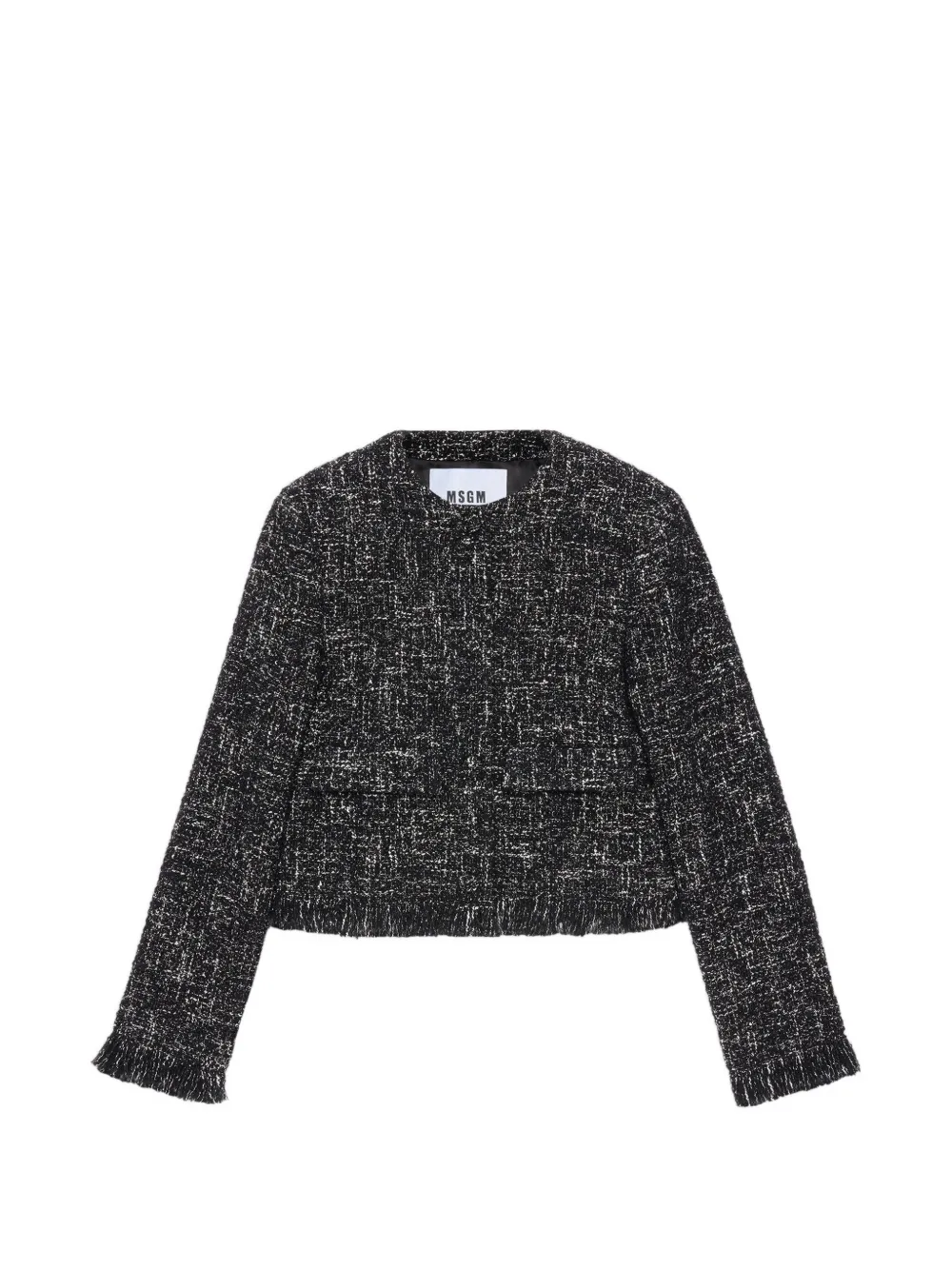 Msgm Frayed Bouclé Jacket In Black