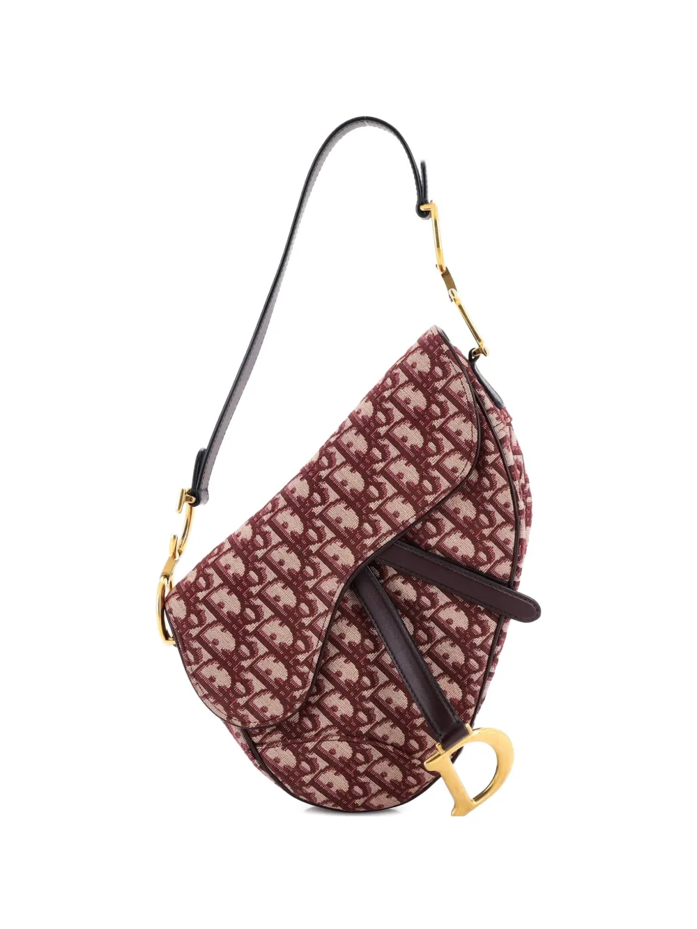 Christian Dior Pre-Owned Borsa a spalla Saddle media in tela con motivo Oblique - Rosso