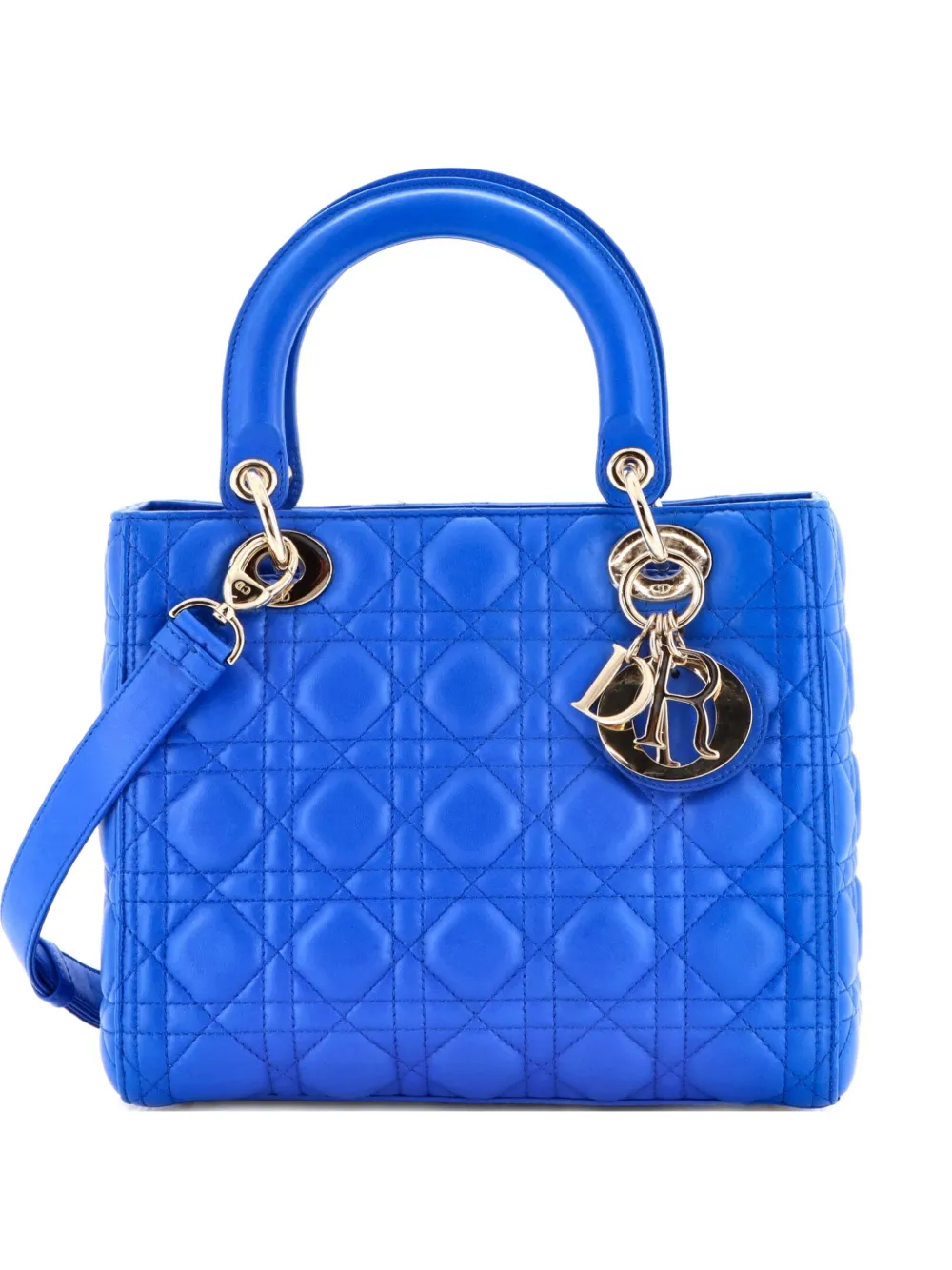 Christian Dior Pre-Owned Lady Dior Bag Cannage Quilt Lambskin Medium satchel - Blu
