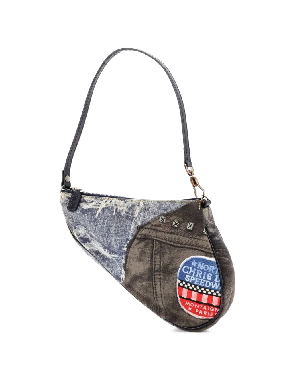 Christian Dior Pre-Owned Clutch Saddle Bag mini in denim con stampa - Blu