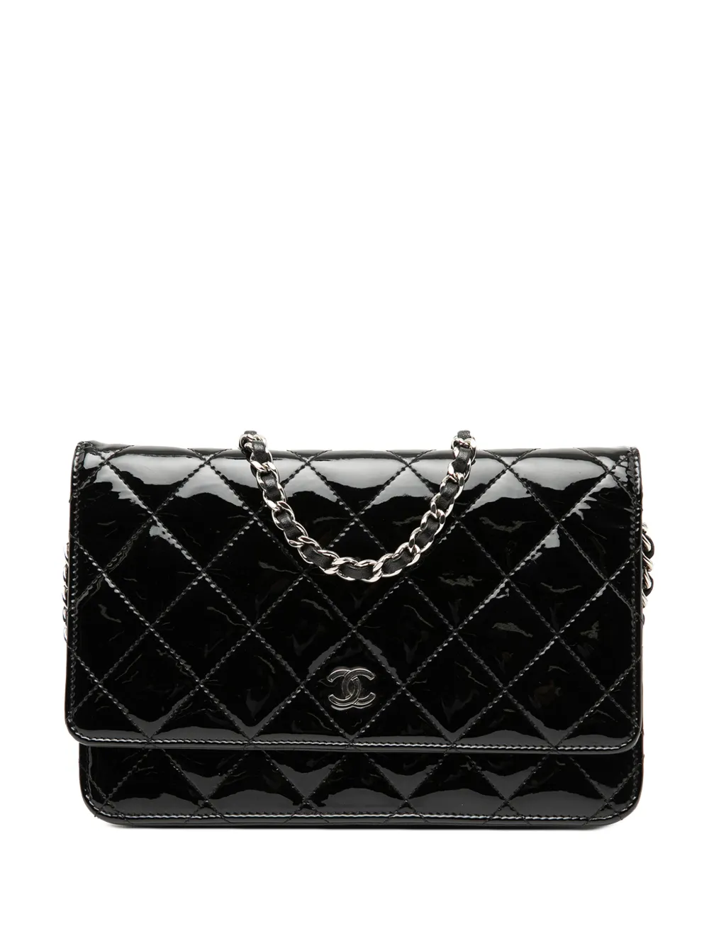CHANEL Pre-Owned 2016-2017 CC Quilted Patent Wallet On Chain crossbody bag - Nero