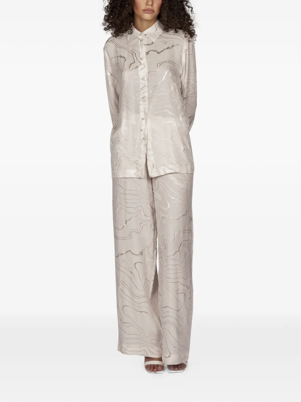 Mia Peculiar Overhemd met parelknoop Beige