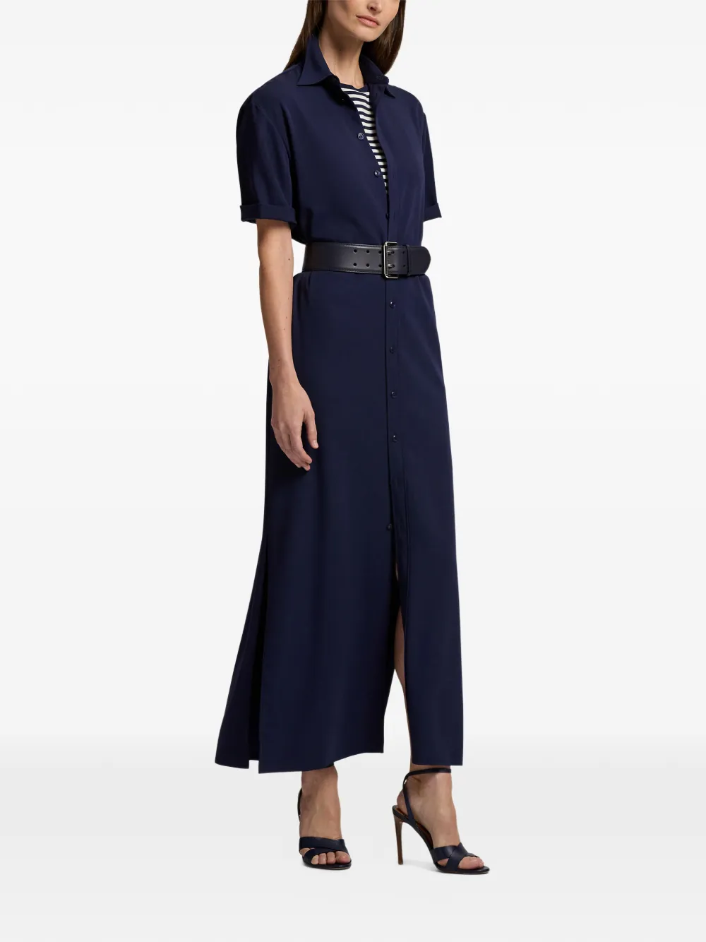Ralph Lauren Collection Carol jurk met ceintuur en korte mouwen Blauw