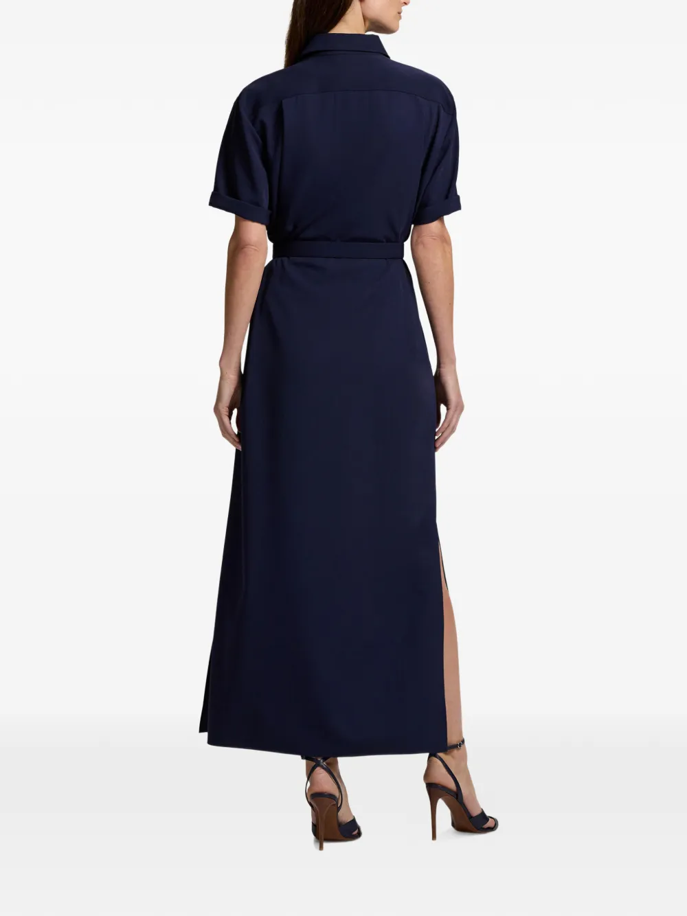 Ralph Lauren Collection Carol jurk met ceintuur en korte mouwen Blauw