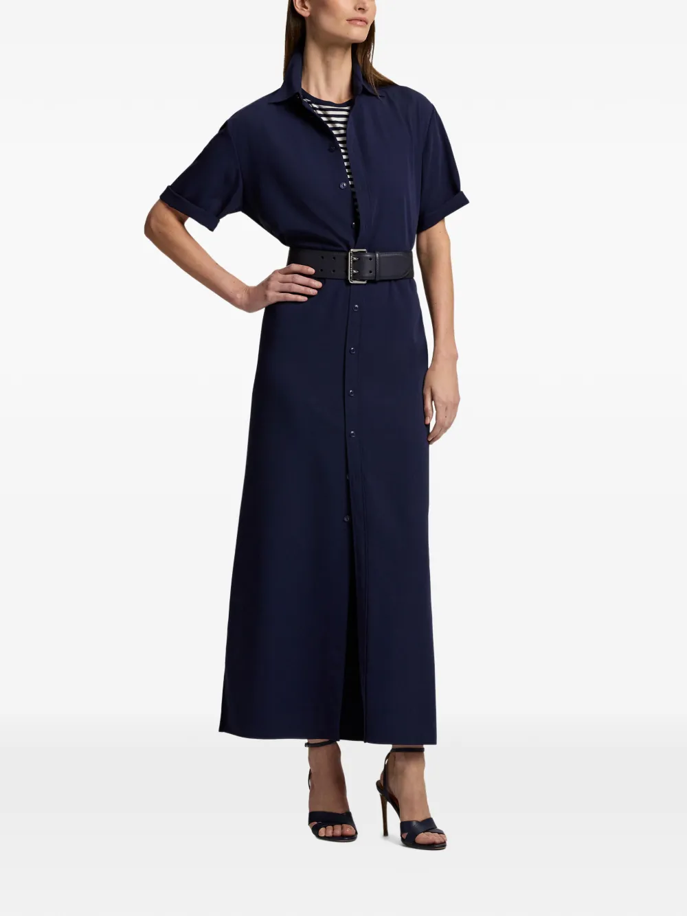 Ralph Lauren Collection Carol jurk met ceintuur en korte mouwen Blauw