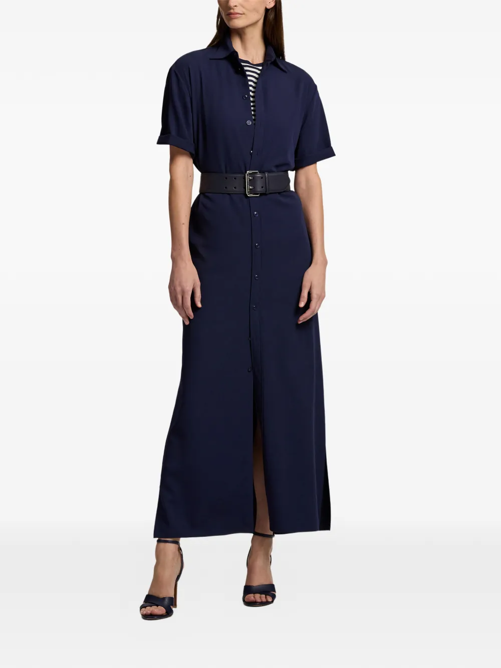 Ralph Lauren Collection Carol jurk met ceintuur en korte mouwen Blauw