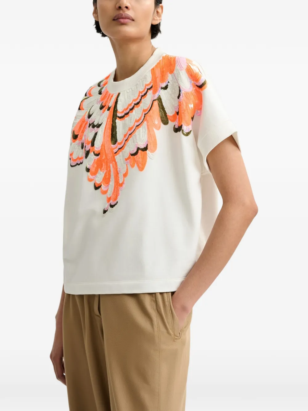  Essentiel Antwerp Sequined Peacock T-shirt - Neutrals 