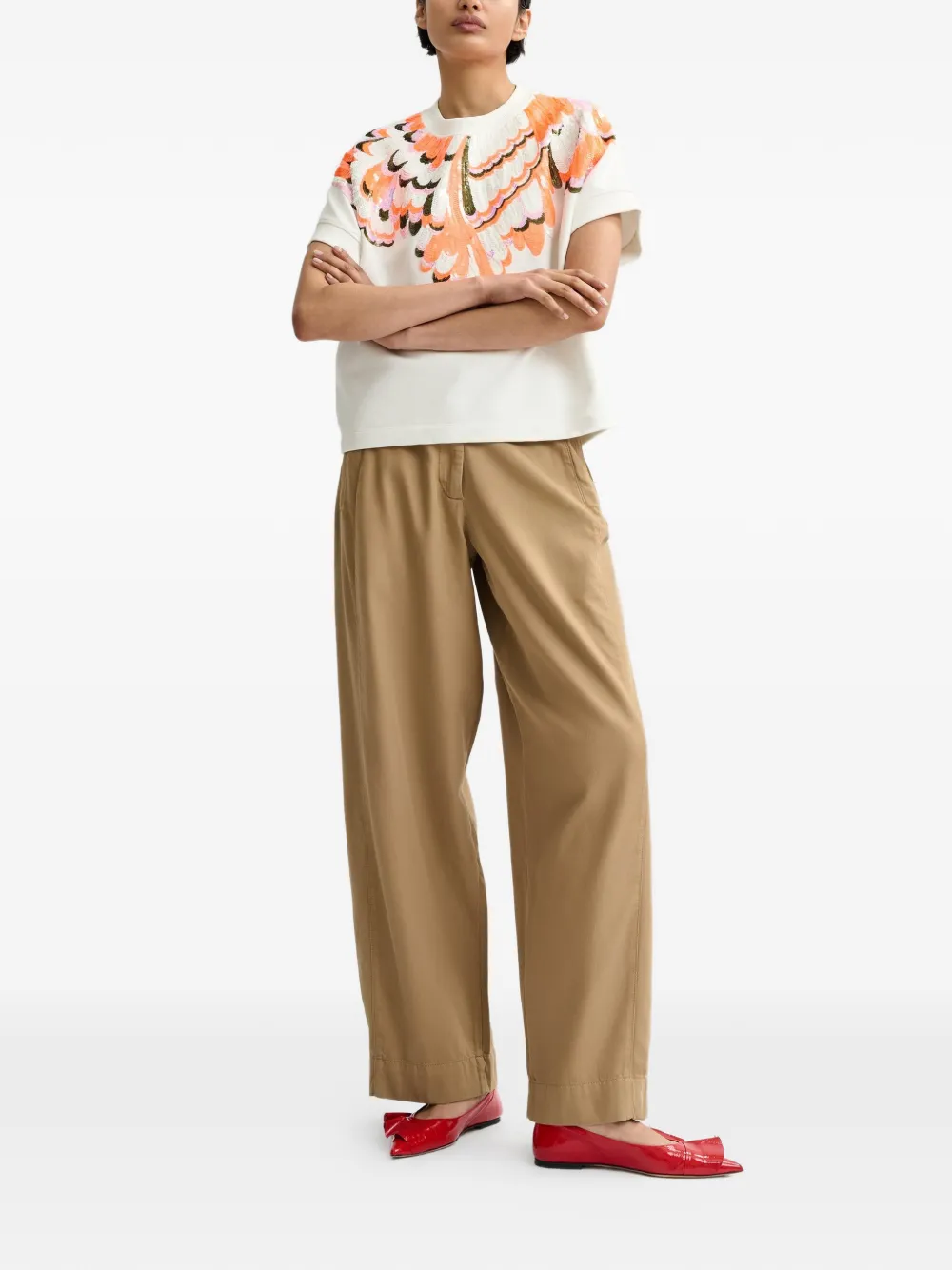  Essentiel Antwerp Sequined Peacock T-shirt - Neutrals 