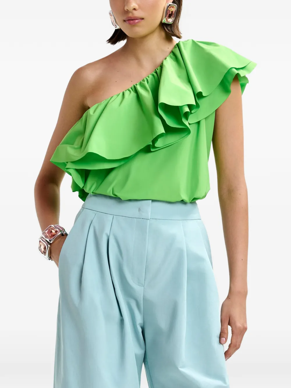 Essentiel Antwerp Blouse met ruches en asymmetrische hals Groen