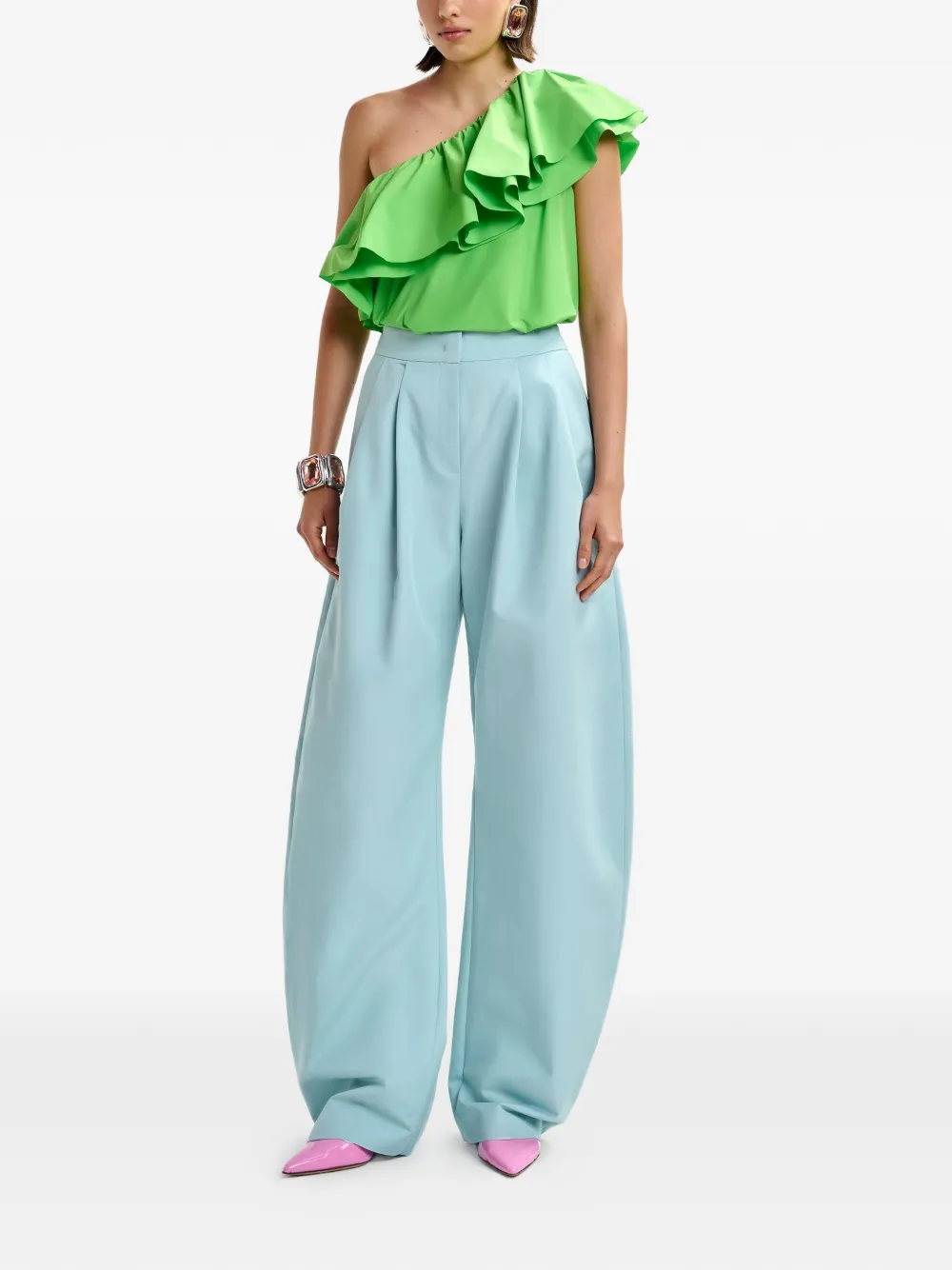Essentiel Antwerp Blouse met ruches en asymmetrische hals Groen