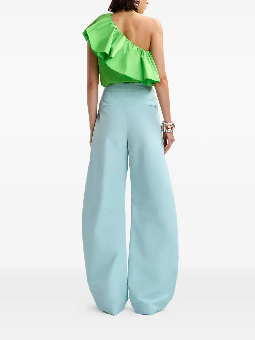 Essentiel Antwerp Blouse met ruches en asymmetrische hals Groen