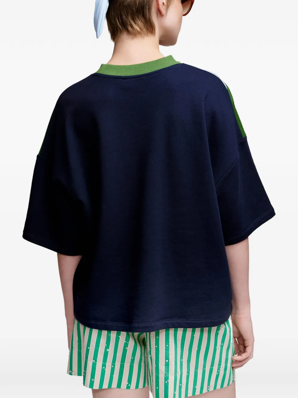 Essentiel Antwerp Gestreepte sweater met geborduurd detail Blauw