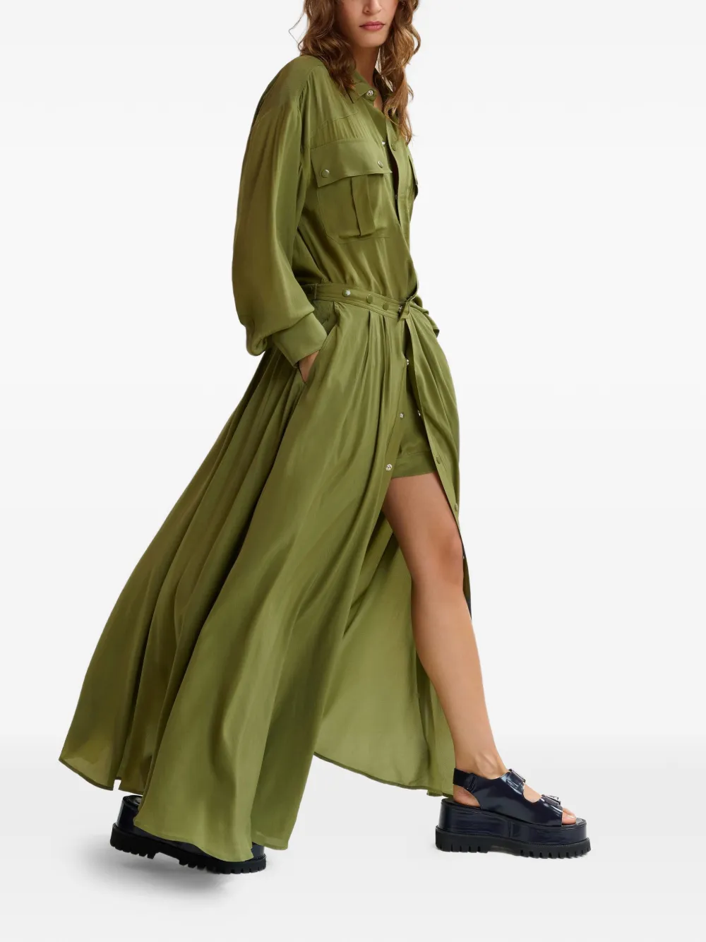 Essentiel Antwerp Button-up maxi-jurk met borstzakken Groen