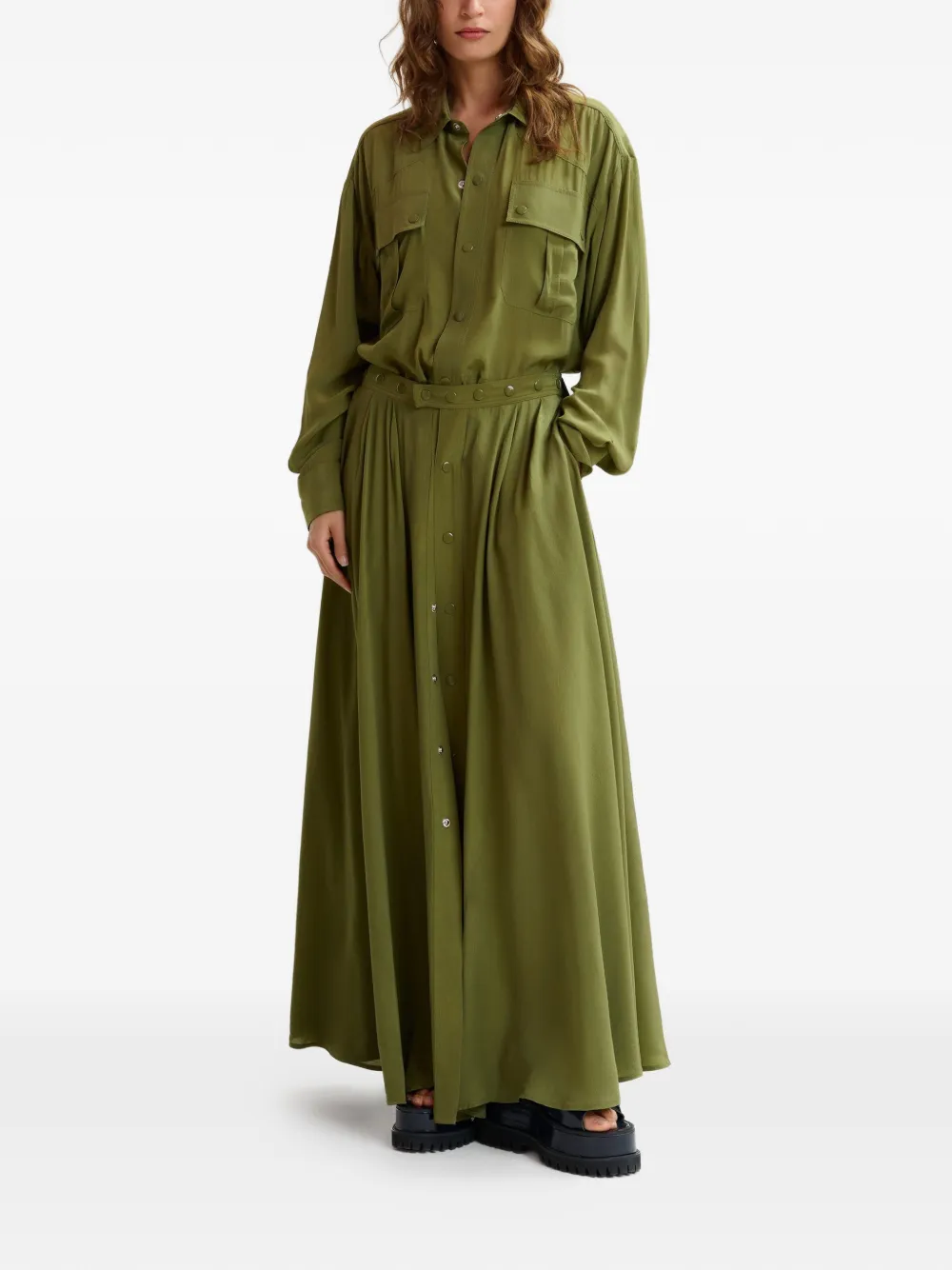  Essentiel Antwerp Chest-pockets Button-up Maxi Dress - Green 