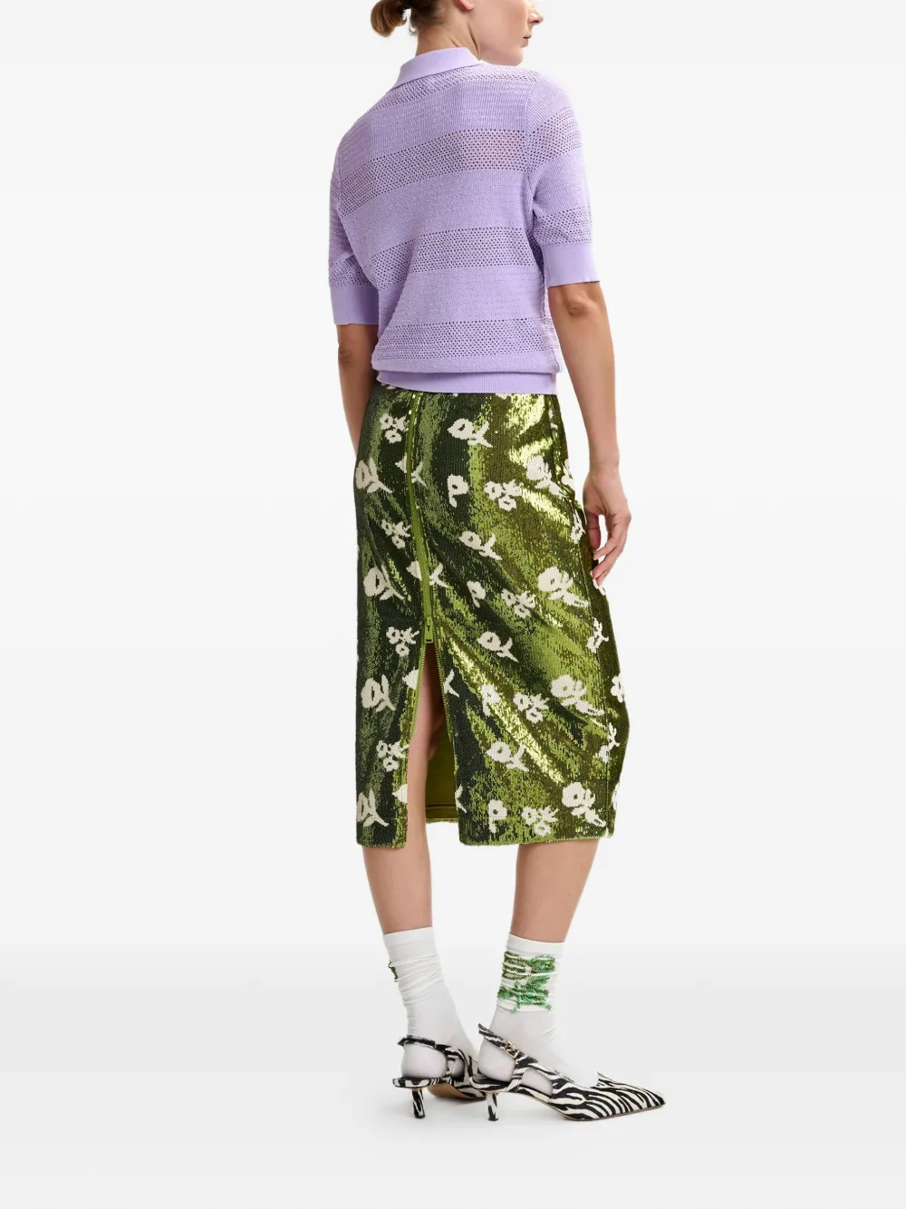 Essentiel Antwerp Midi-rok met pailletten en bloemenprint Groen