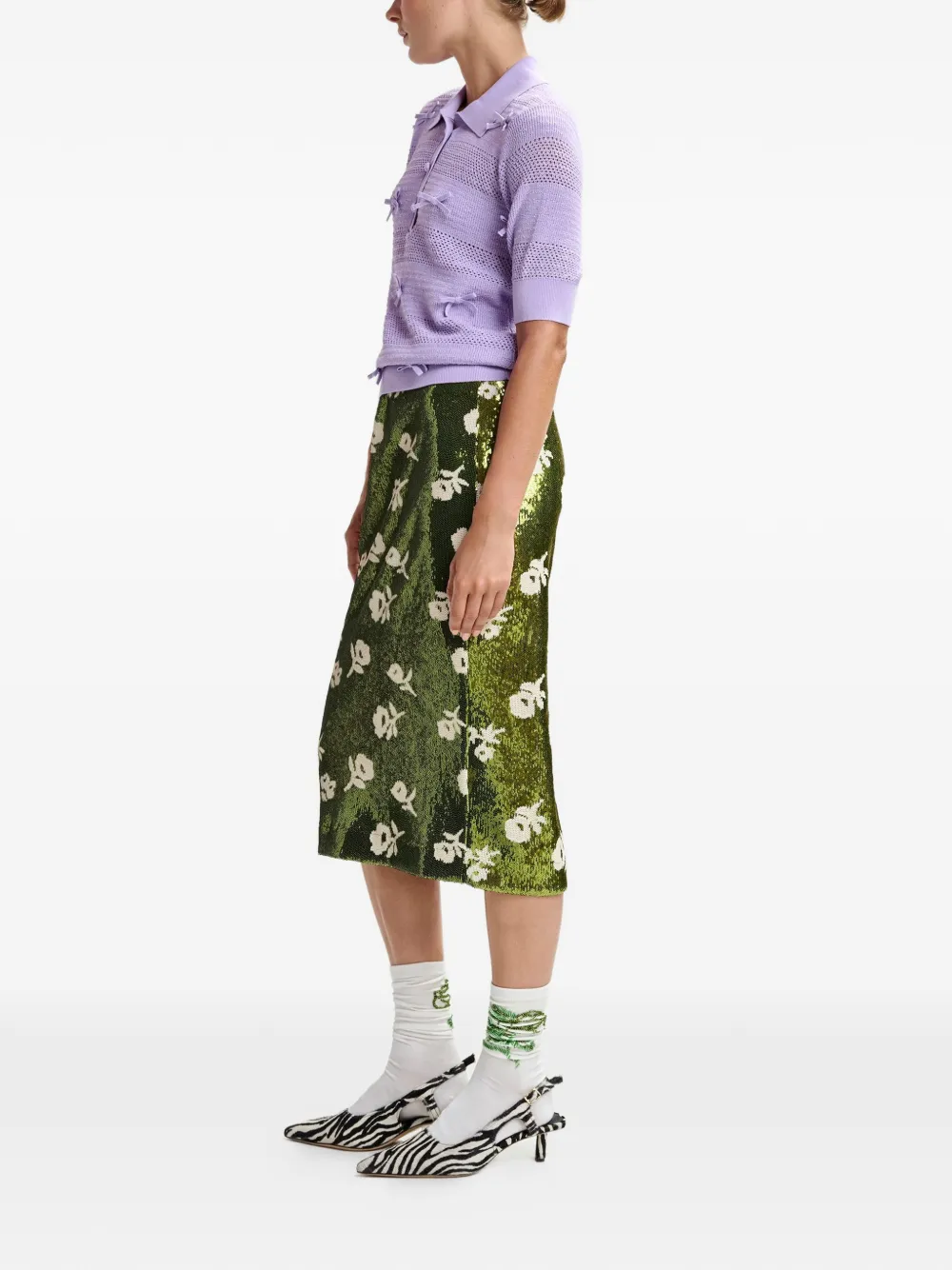  Essentiel Antwerp Floral-print Midi Skirt - Green 
