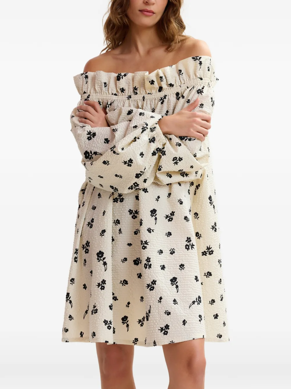 Floral-Print Ruffled Mini Dress