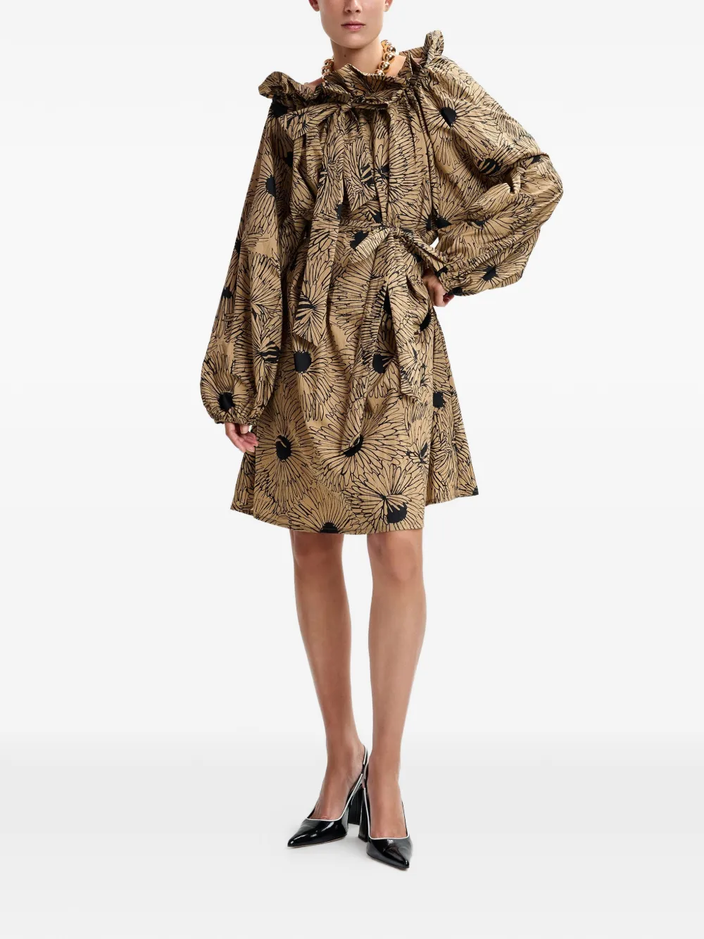 Essentiel Antwerp Mini-jurk met bloemenprint Bruin