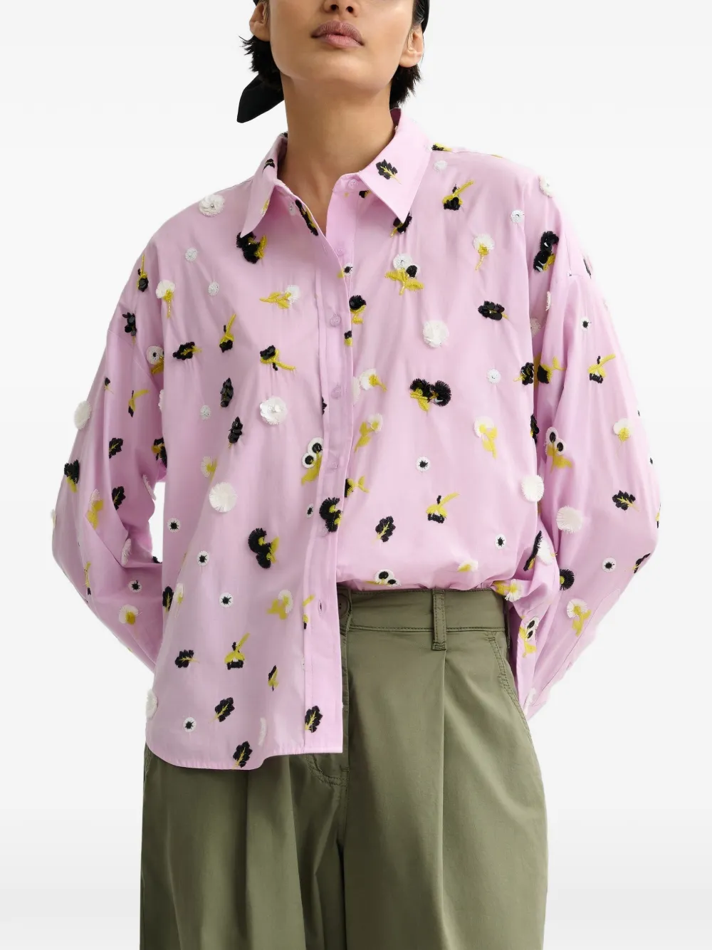  Essentiel Antwerp Flower-embroidered Button-up Shirt - Pink 