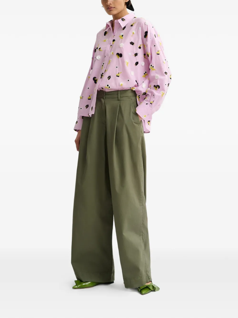  Essentiel Antwerp Flower-embroidered Button-up Shirt - Pink 