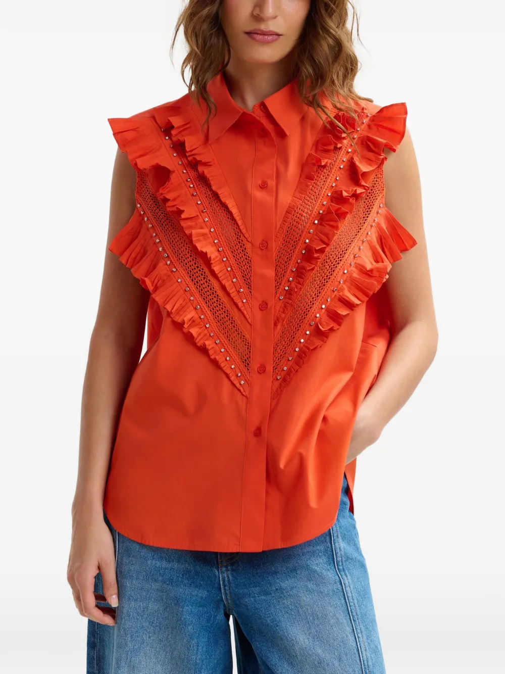  Essentiel Antwerp Ruffled Eyelet Shirt - Orange 