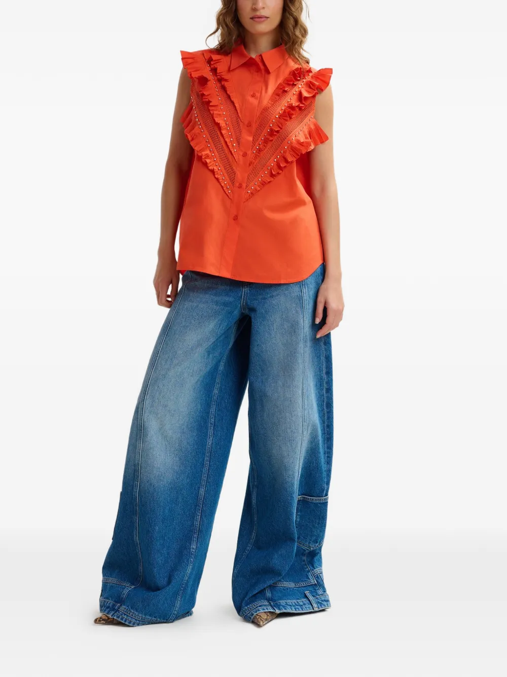  Essentiel Antwerp Ruffled Eyelet Shirt - Orange 
