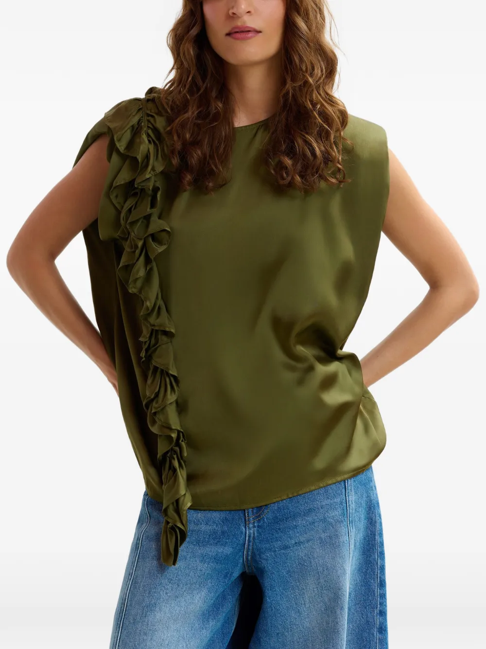  Essentiel Antwerp Ruffled Sleeveless Blouse - Green 