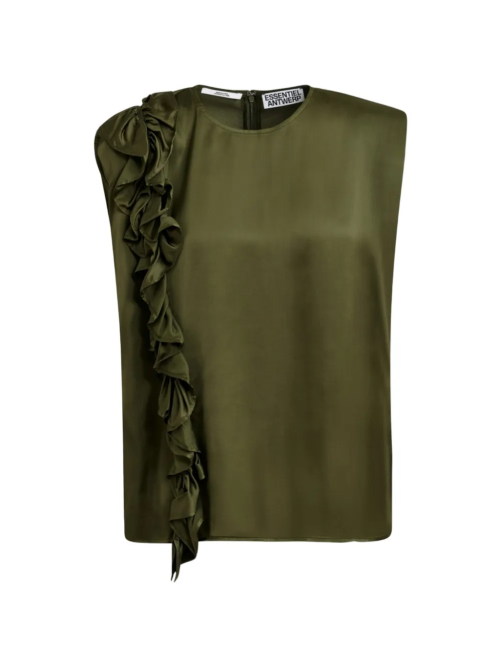 Essentiel Antwerp Blusa smanicata con ruches - Verde