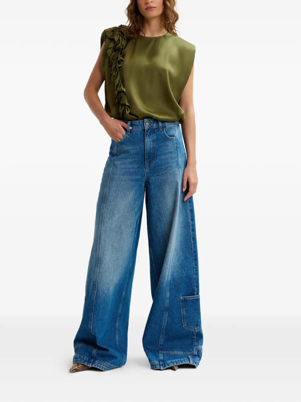  Essentiel Antwerp Ruffled Sleeveless Blouse - Green 