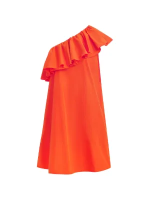 farm rio orange one shoulder mini dress Farm Rio Sculptural One-Shoulder Linen Mini Dress