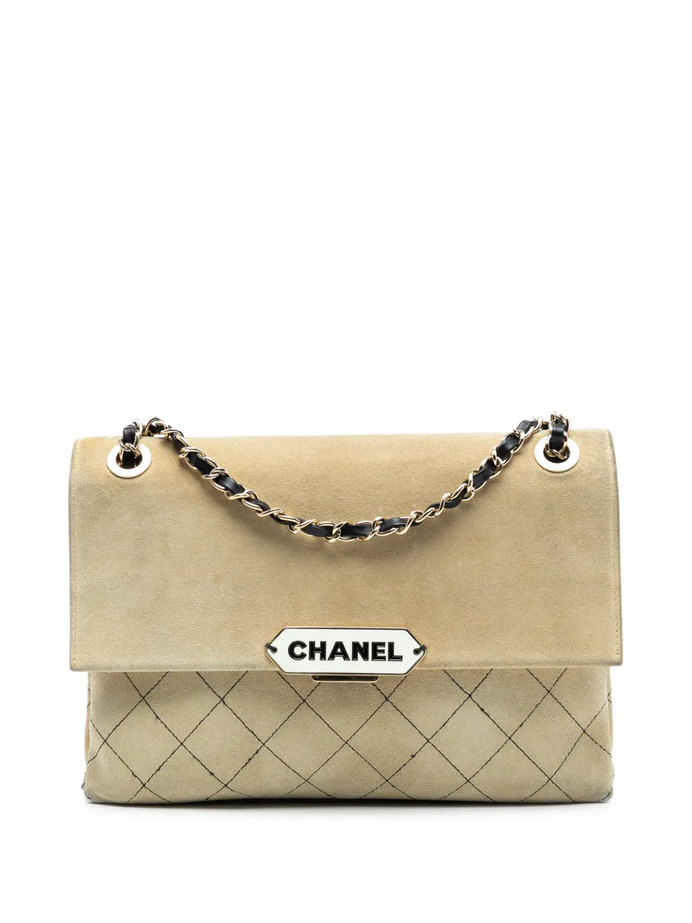 CHANEL Pre-Owned 2016-2017 Quilted Suede Retro Label Flap shoulder bag - Marrone