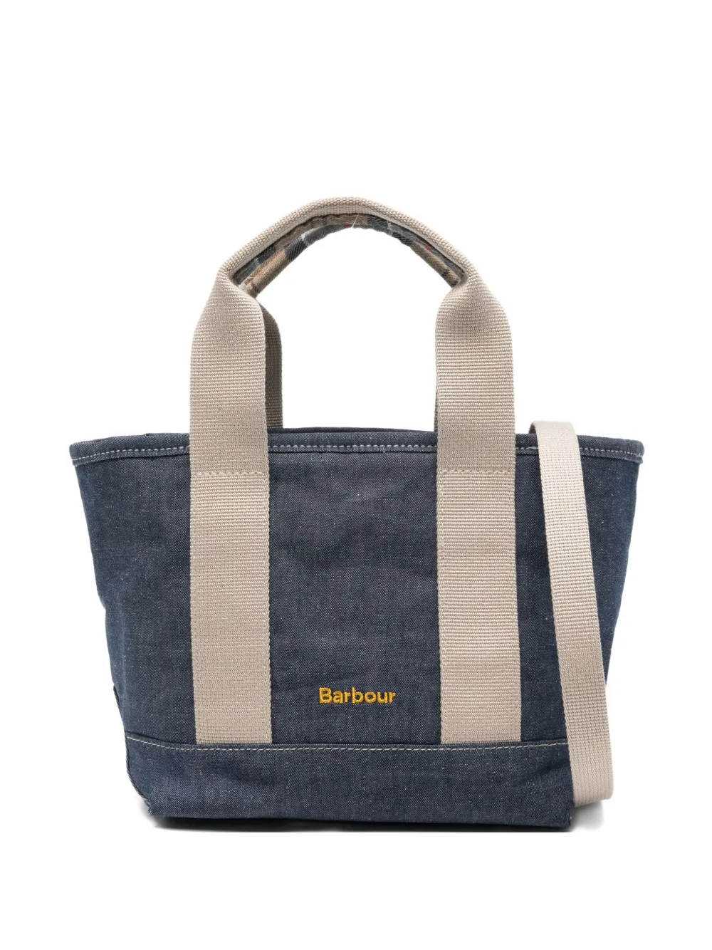 Barbour mini Mya tartan-detail denim tote bag - Blu