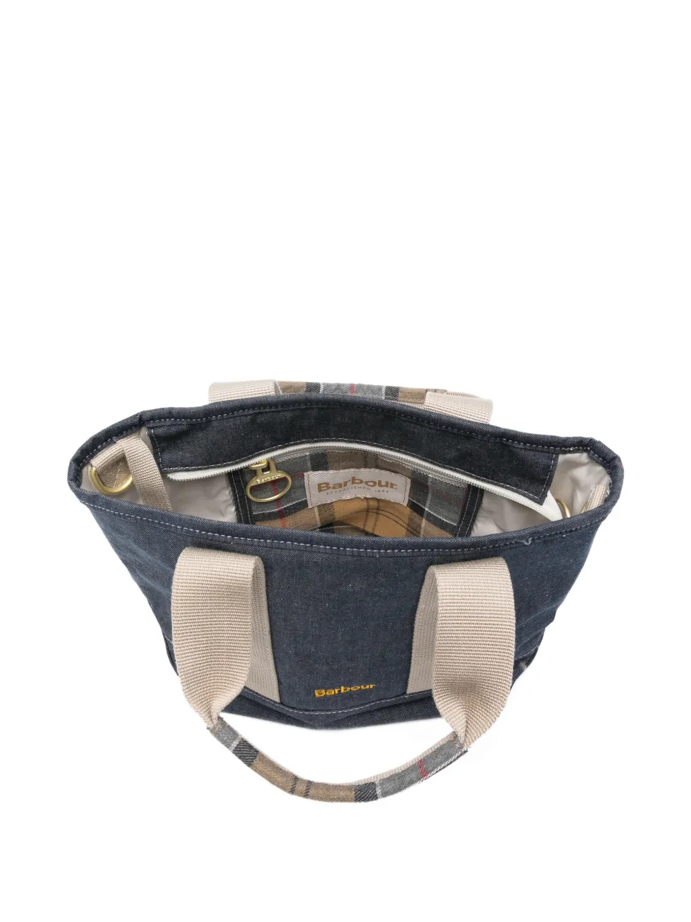Mini Mya Tartan-Detail Denim Tote Bag