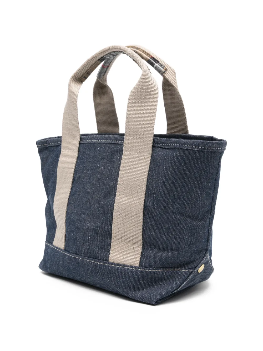 Mini Mya Tartan-Detail Denim Tote Bag