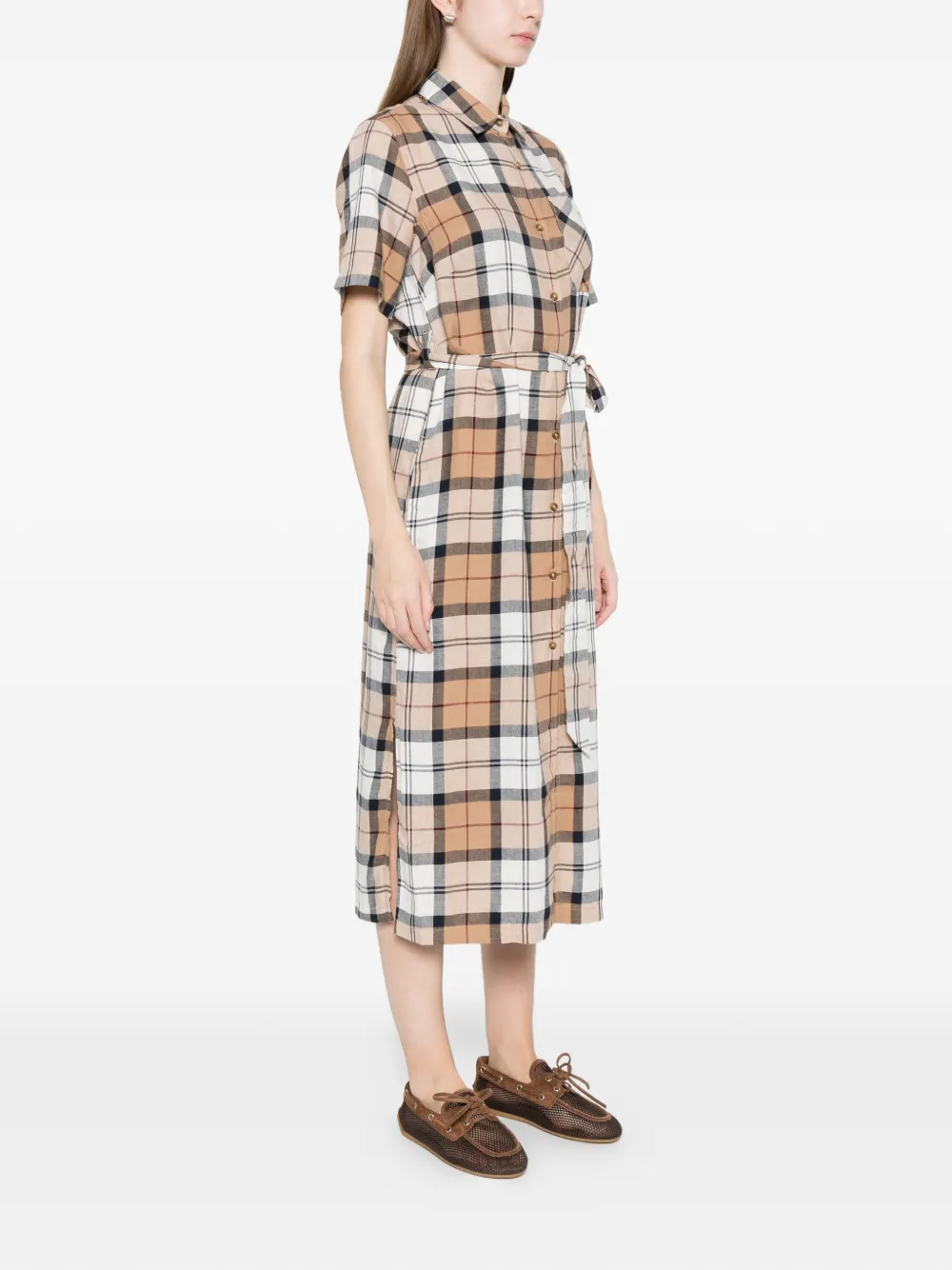  Barbour Fern Belted Check Midi Dress - Brown 