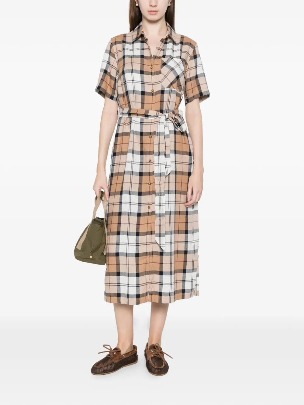  Barbour Fern Belted Check Midi Dress - Brown 