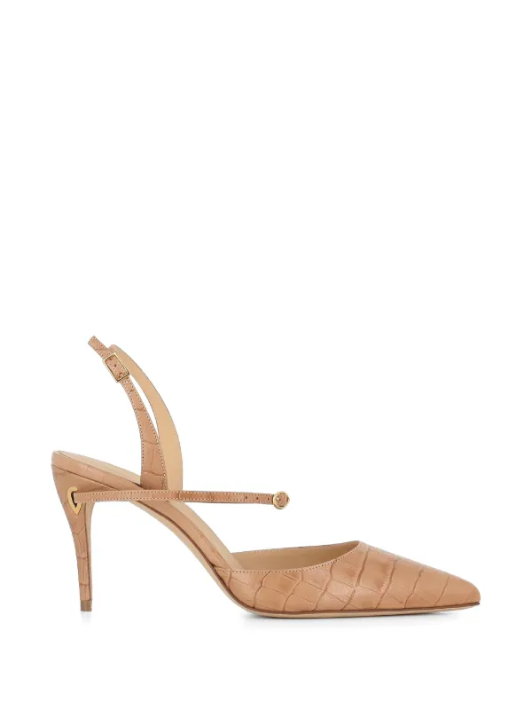 Jennifer Chamandi Vittorio Reptile-effect Strap Pumps in Neutrals