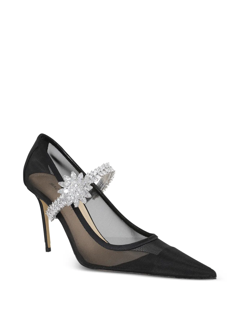 Lotus-Flower-Jewelled Mesh Pumps