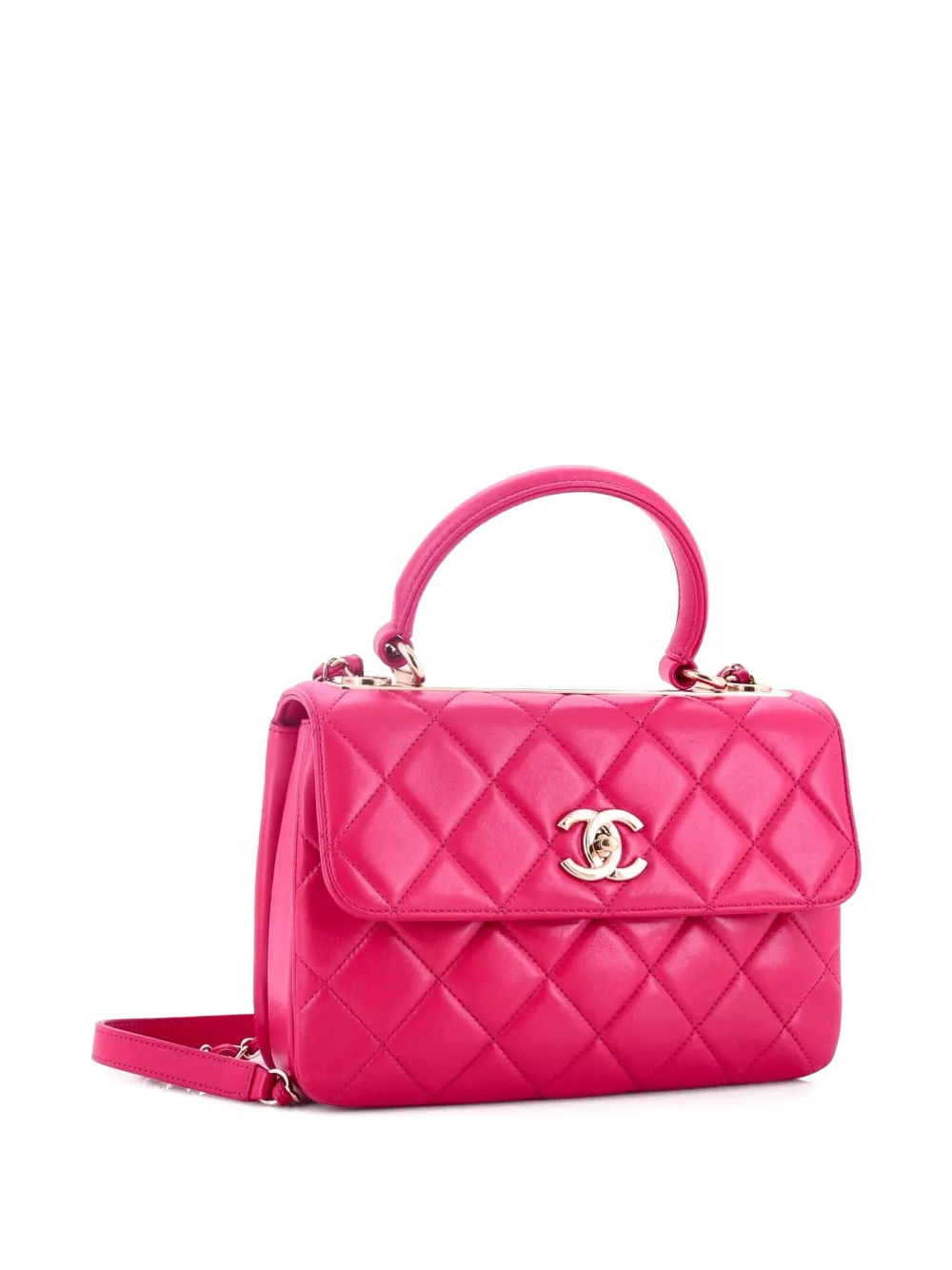  Chanel Pre-owned Trendy Cc Top Handle Bag Quilted Lambskin Small Shoulder Bag - Pink 