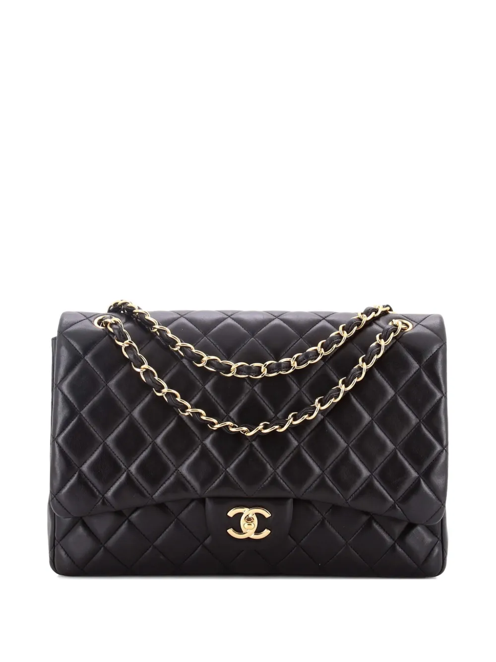 CHANEL Pre-Owned Borsa a spalla maxi in pelle di agnello trapuntata con battente - Nero