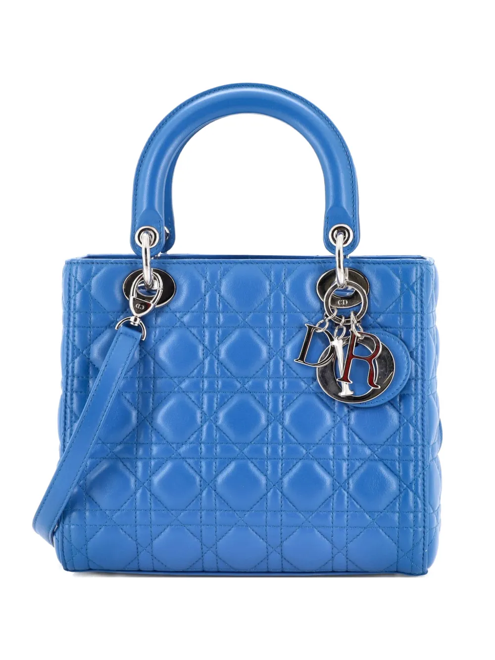 Christian Dior Pre-Owned Lady Dior Bag Cannage Quilt Lambskin Medium satchel - Blu